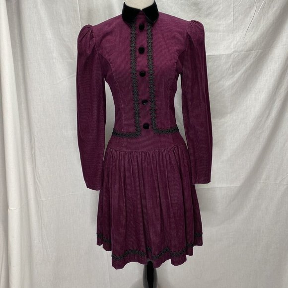 Gunne Sax Dresses & Skirts - Vintage 80s 90s Gunne Sax Dress Size 5/6 Burgundy Corduroy regencycore victorian